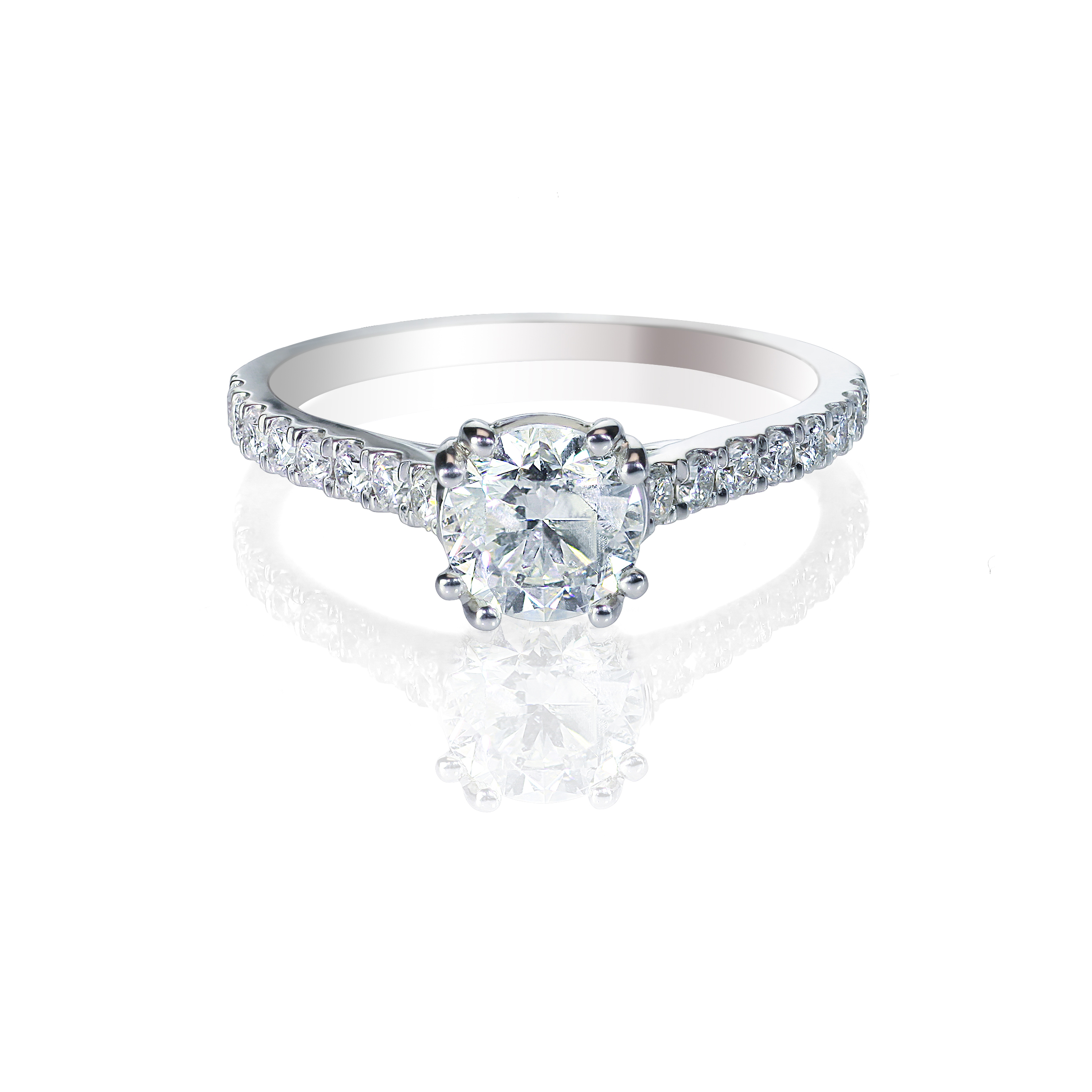 Diamond solitaire engagment wedding ring isolated on white