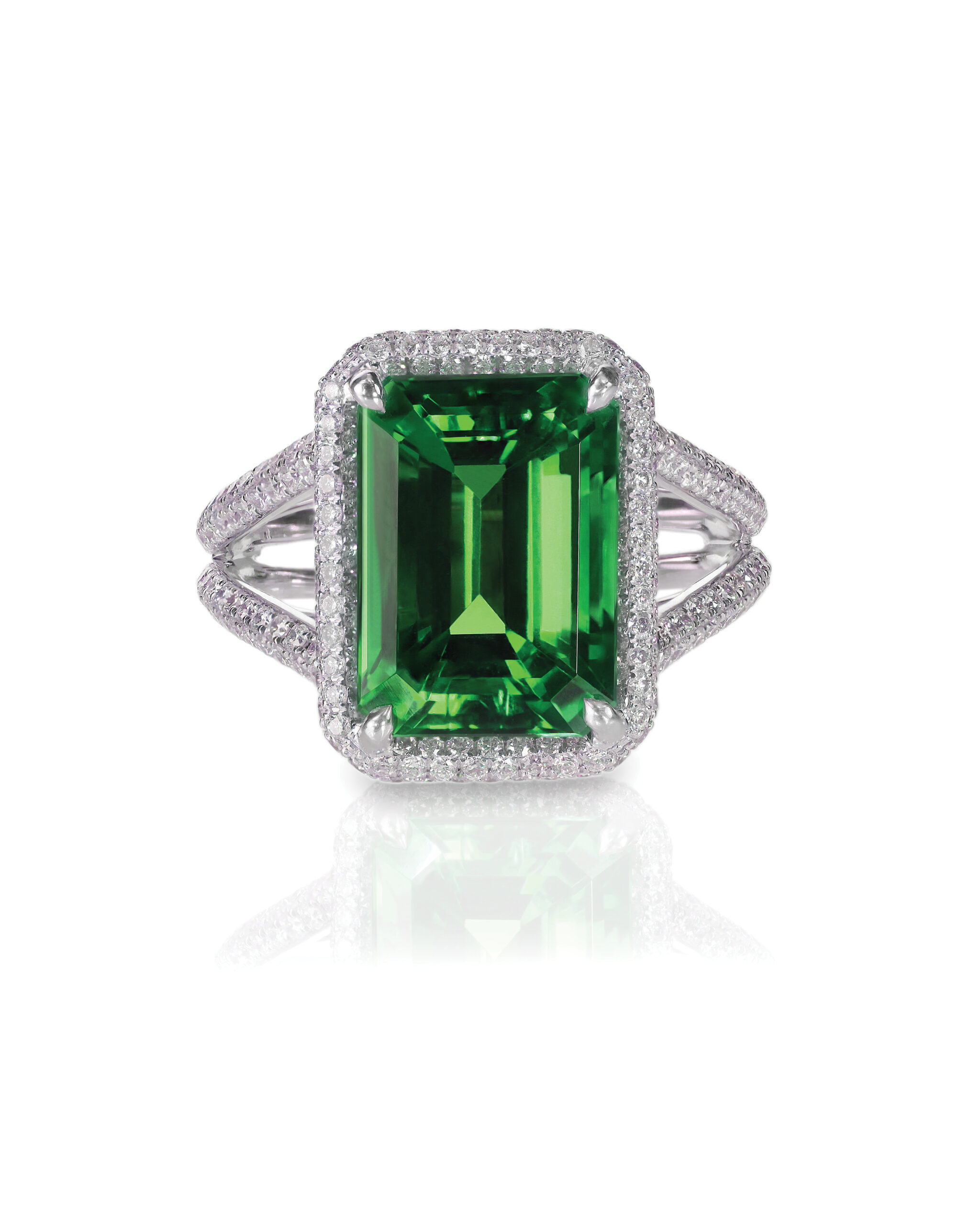 green emerald fashion engagement diamond ring band isolated on white